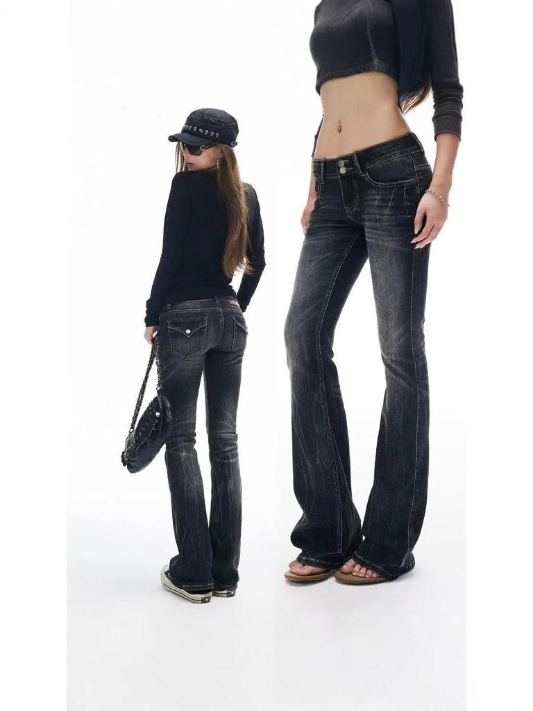 Bamboo Gradient Low-Waist Micro-Flare Jeans – Women's Slim Fit Elastic Bell Bottoms for Autumn/Winter.