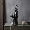 Artistic Resin Crafts Halloween Witch Statue, Gothic Figurine with Pumpkin And Book, Matte Black Themed Gifts Sculpture, Mantel Shelf Desk Decor,