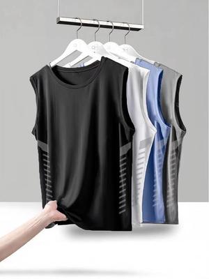 Herren Übergröße Eisseide Ärmellos Schnelltrocknend Rundhals Tanktop - Lässige Lockere Sommer Sportbekleidung