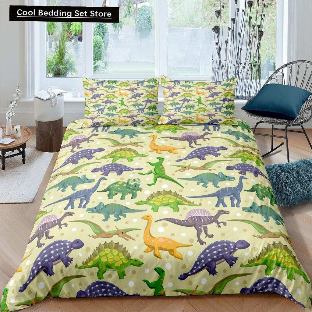 Cartoon Dinosaur Duvet Cover King Queen Kids Jurassic World Stegosaurus Tyrannosaurus Bedding Set 2/3pcs Polyester Quilt Cover