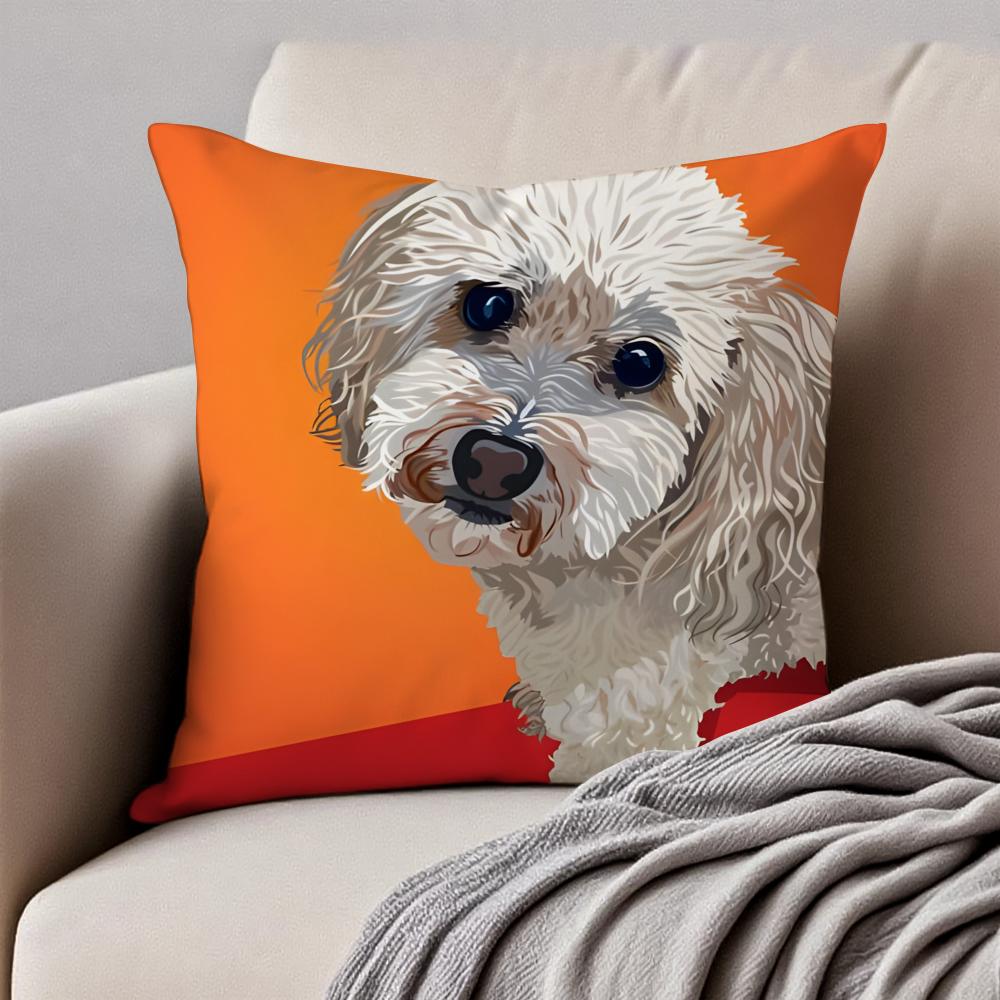 Cuteand Lovely Toy Poodle Dog Animals  Cushion Cover Pillowcase Antidustmite Invisible Zipper Short Plush Sofa Cushion