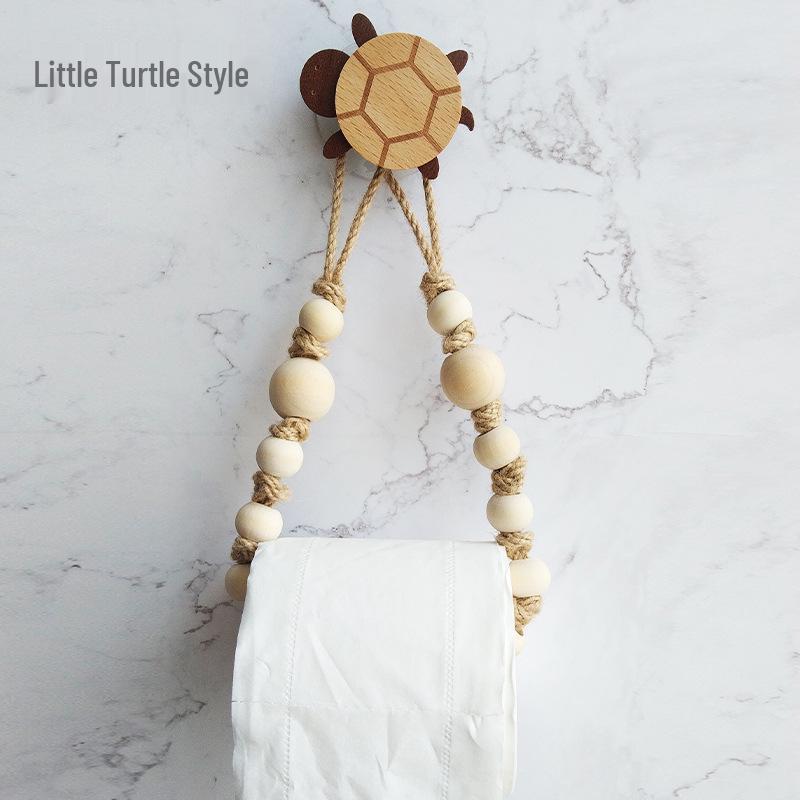Hand-Woven Toilet Paper Holder with Hemu Beads and Hemp Rope, No-Punch Installation