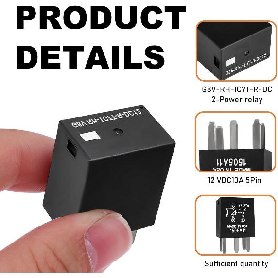 Wevdn 2 PCS Power Relay, 5 Pins G8V-RH-1C7T-R-DC12 Car AC Relay Plug Replacements, Multi Purpose Automotive Electromechanical Relay Heavy Duty