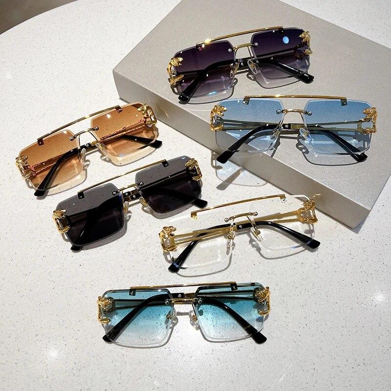 Vintage Randlose Sonnenbrille Männer Frauen Mode Übergroßen Quadratischen Shades Brillen Neue Doppel Brücke Gradienten UV400 Sonnenbrille