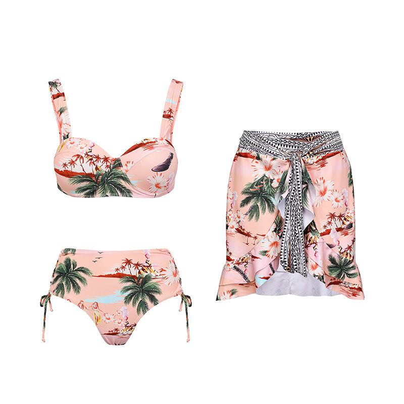 1011 European and American bikini new coconut tree printing holiday atmosphere split swimsuit set female explosion
