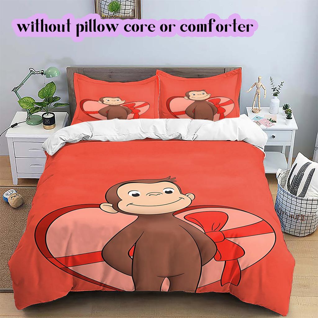 Curious GeorgePattern Bedding Quilt Set Quilt Cover Pillowcase Home Decoration Birthday Gift (1 * duvet cover + 2 * pillowcase, without core)