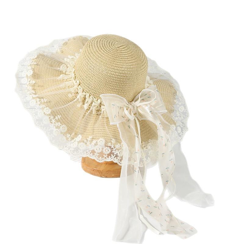 New Visor Pastoral Sweet Lolita Japanese Straw Hat Lace Bow Streamer Hat Straw Hat