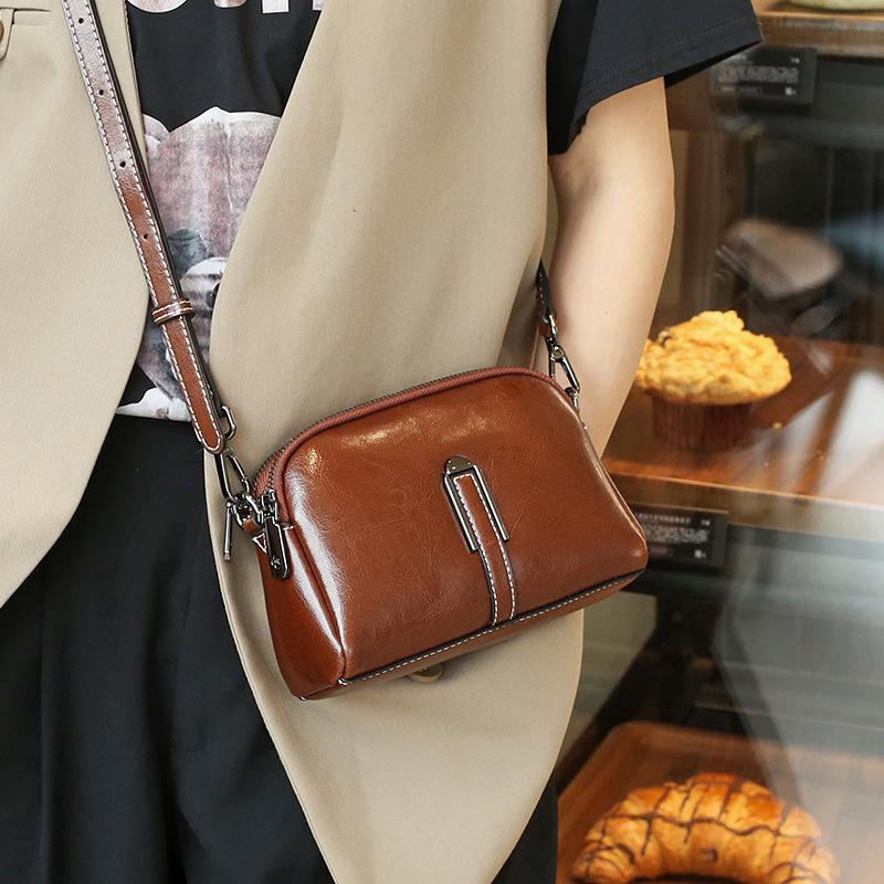 Genuine Leather Women's Retro Fashion Crossbody Handbag - 2025 Versatile Small Shoulder & Phone Bag