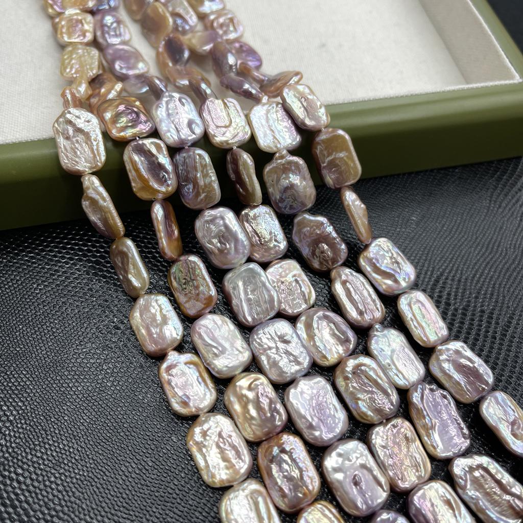 1String, Purple Natural Freshwater Pearls, Handmade Irregular Square Pearl Beads, 13×18mm, for DIY Necklace, Bracelet Accessories, Holiday Gift 36cm