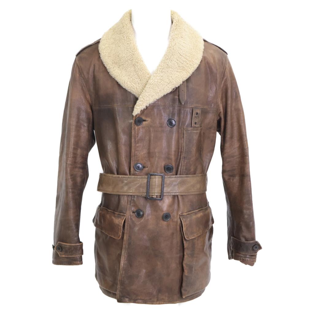 RRL [BYRD EXPDITION] Cowhide Shearling Lambskin Double-Breasted Flight Car coat M BrownUsed