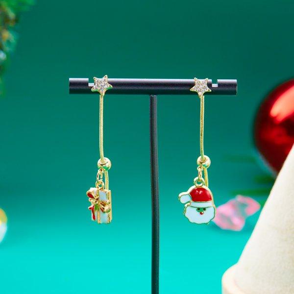 Asymmetric Long Tassel Earrings for Women Trendy Climbing Santa Claus Snowflake Pendant Earrings Christmas New Year Jewelry Gift
