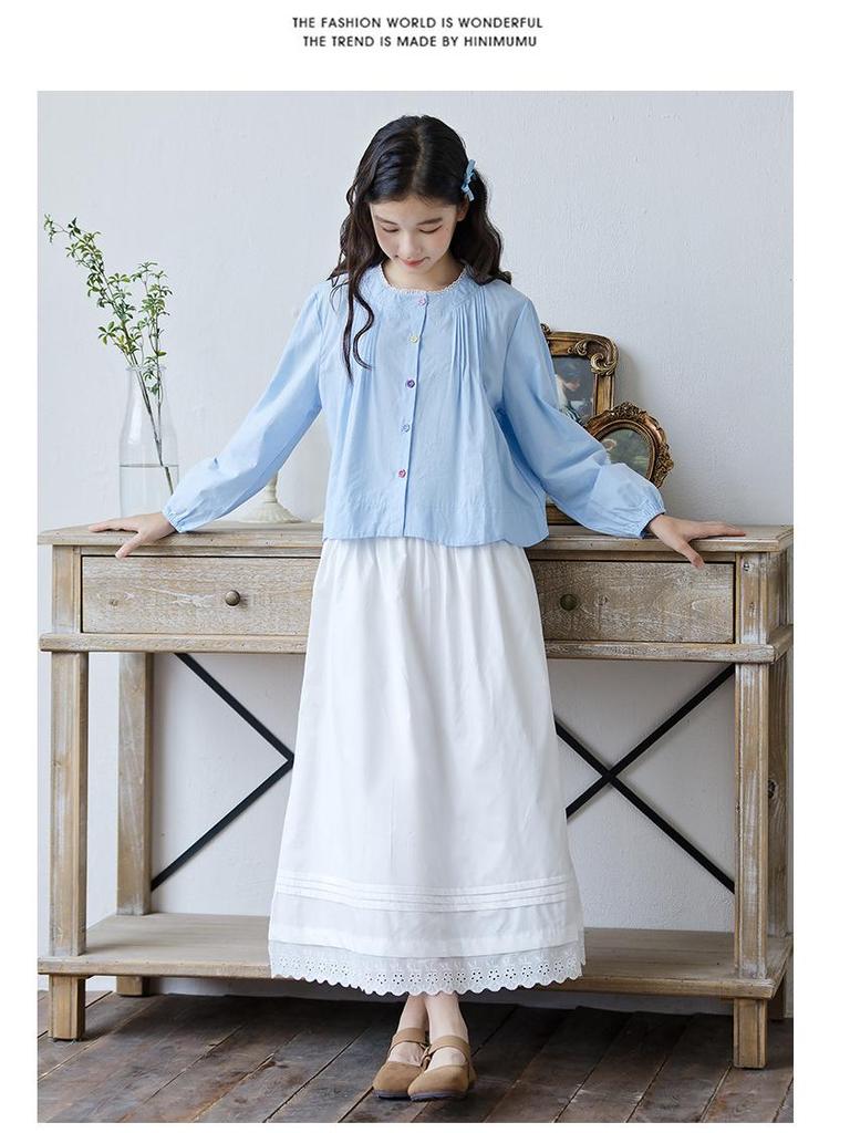 Girls' Autumn Lace Two-Piece Set: Long-Sleeve Top and Skirt for Children