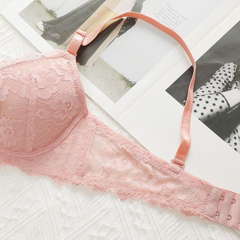 Large Size Women Lace Lingerie Minimizer Bra Gathered Push Up Brassiere Adjustable Thin Breathable Underwear Top