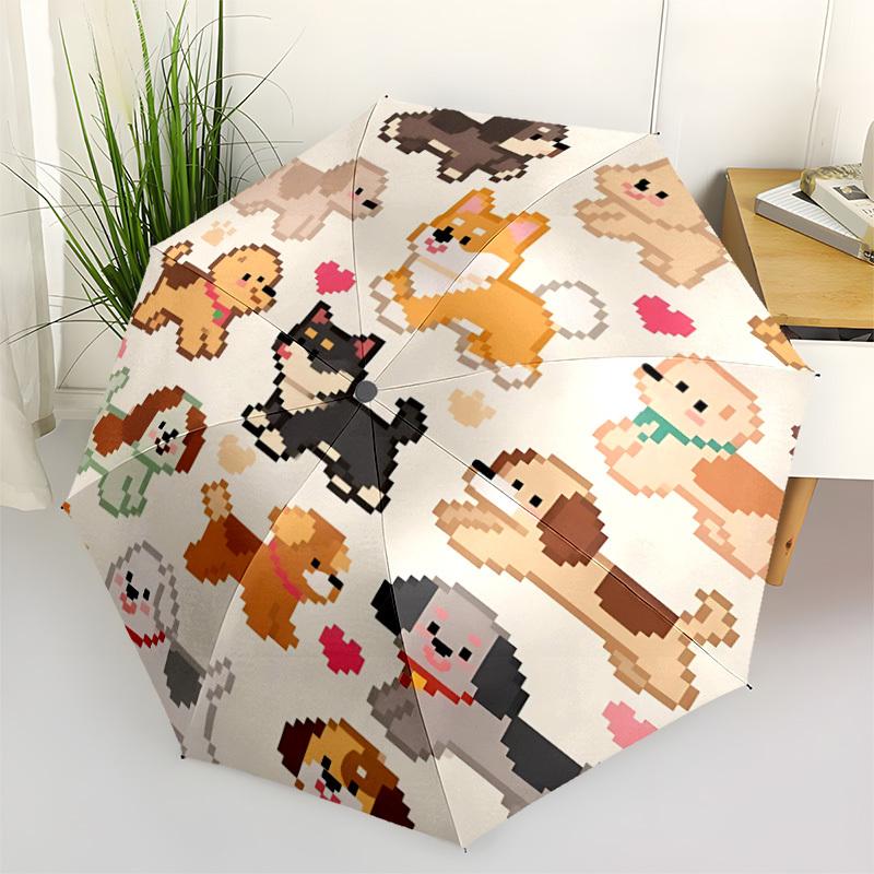 1pc Dogs Hearts Fashionable Automatic Opening/Closing Folding Umbrella with 8 Bones, Windproof Portable, Daily Use099