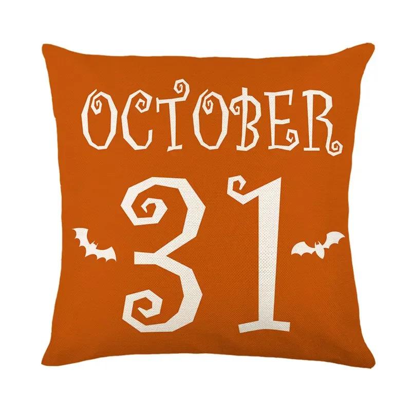 40/45/50cm Halloween Party Decorations Linen Pillowcase for Sofa Black Witch Ghost Print Throw Pillow Cover Home Decor