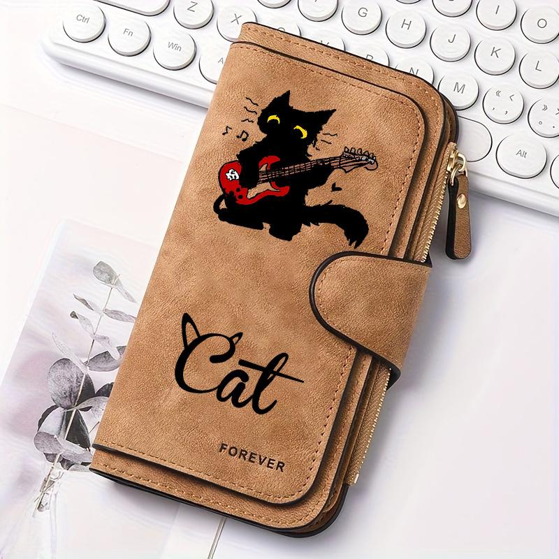 Women's Black Striped Cat Long Wallet Multi - functional Snap - button Coin Purse Ideal Gift for Cat Lovers Daily Use and Outdoor Activities