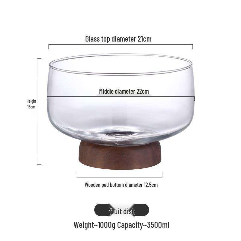High-Footed Acacia Wood & Glass Fruit Bowl