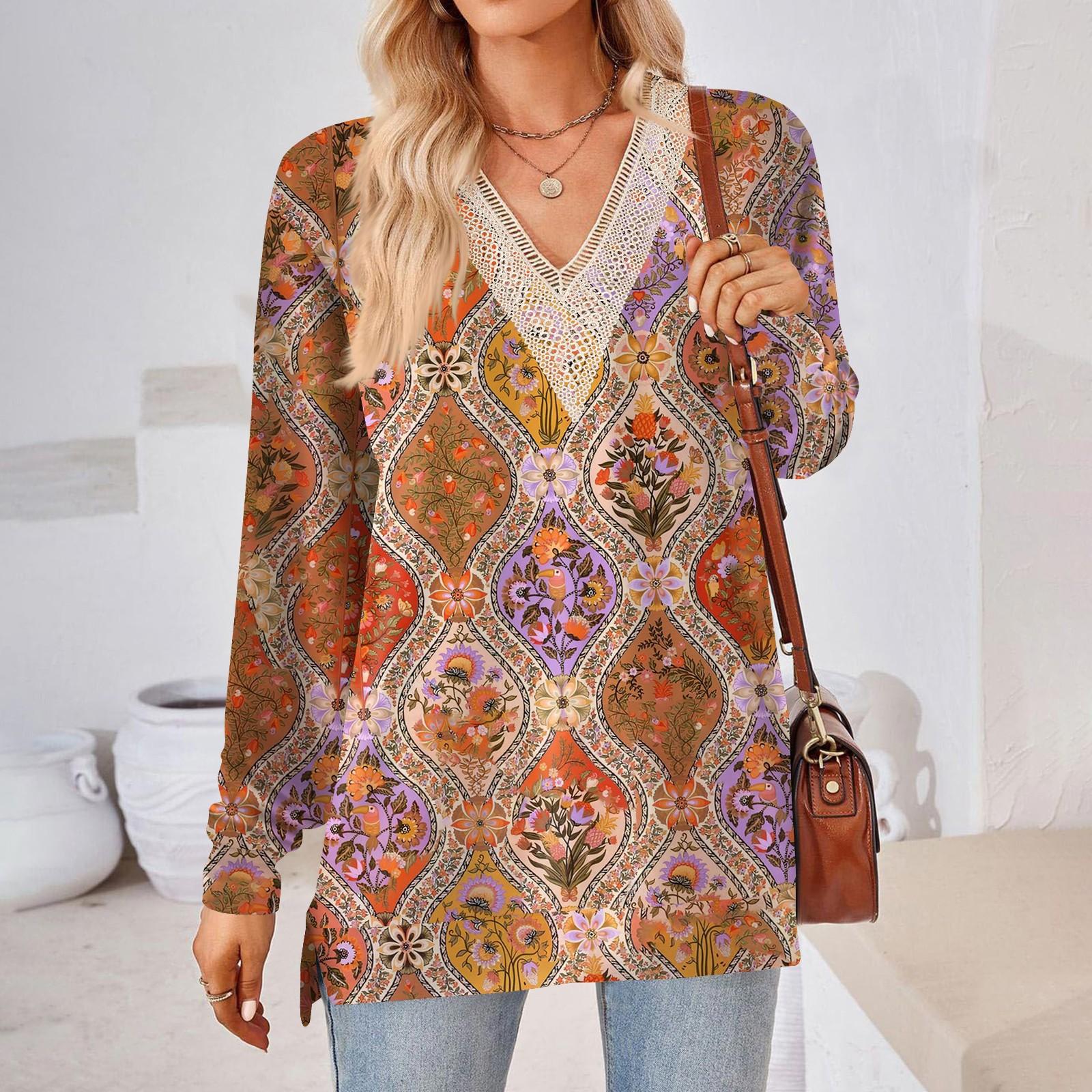 

Женские топы Свободные свободные футболки с длинными рукавами контрастного цвета и разрезом Женские топы L коричневый