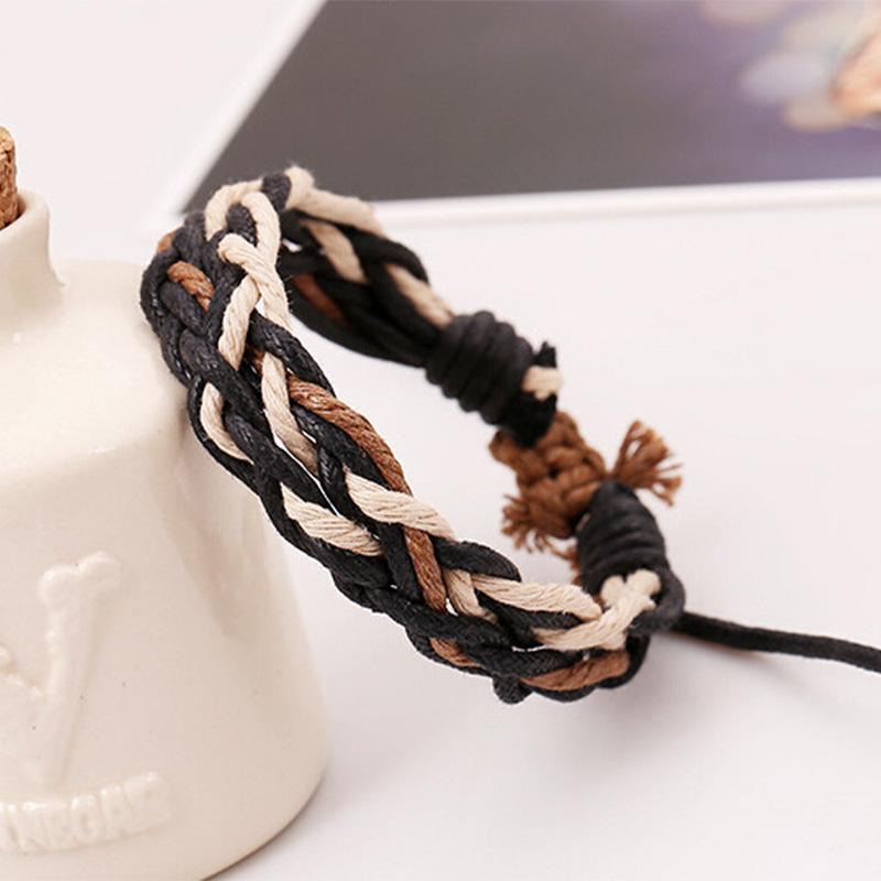Bohemia Punk Twisted Wax Rope Bracelet For Man Hand Woven Hemp Rope Adjustable Bracelet Unisex Accessories Designer  Gift