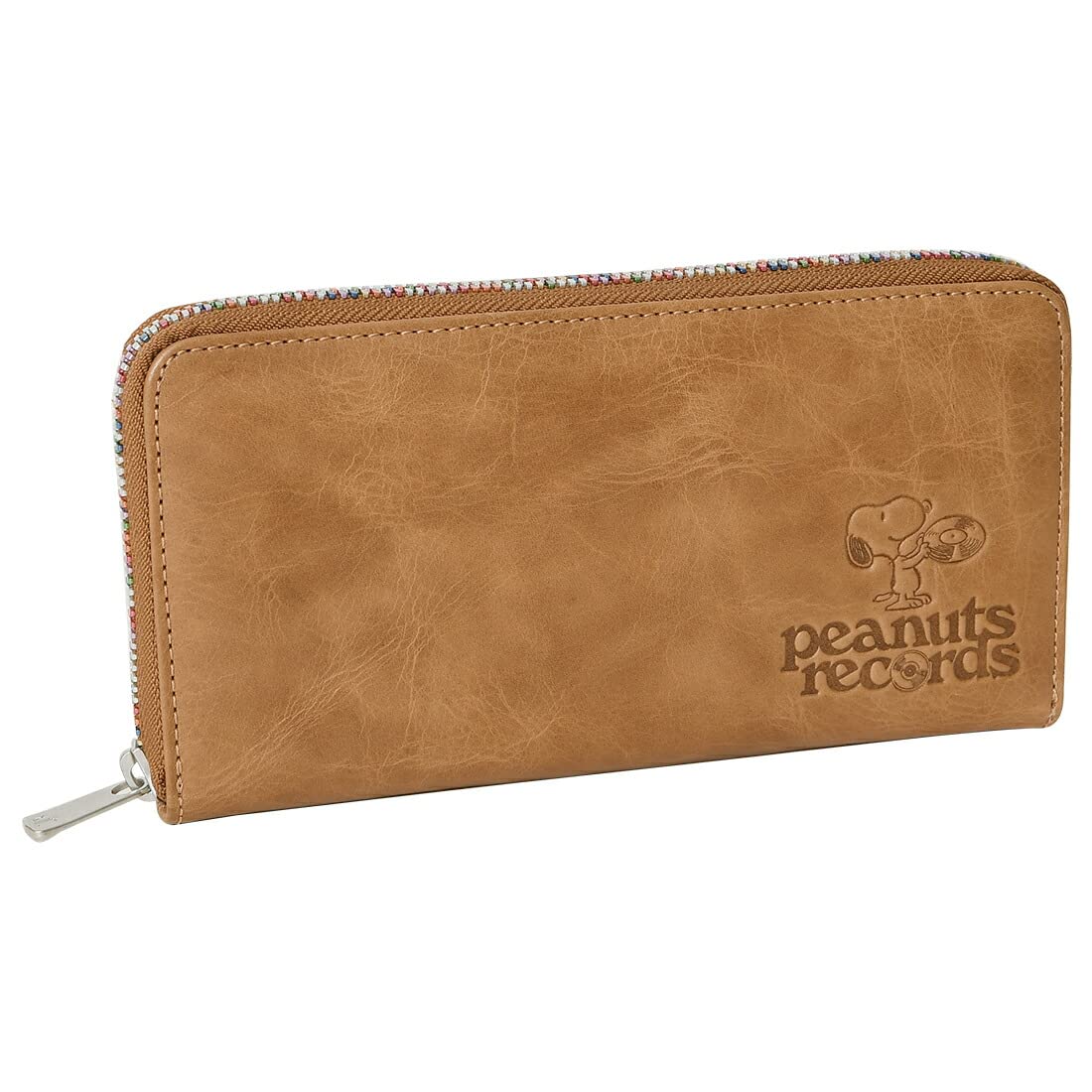 

73381 Snoopy Long Wallet Round Zipper Closure Character Embossed Beige [Peanuts] Women s
