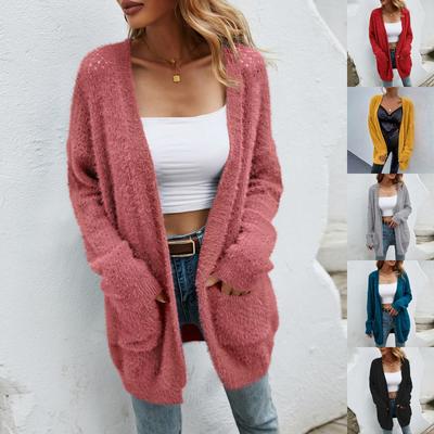 Damen- und Wintermode Einfarbig Colorblock Strick-Cardigan Pullover Mantel und Winter Langarm-Mantel Cardigan