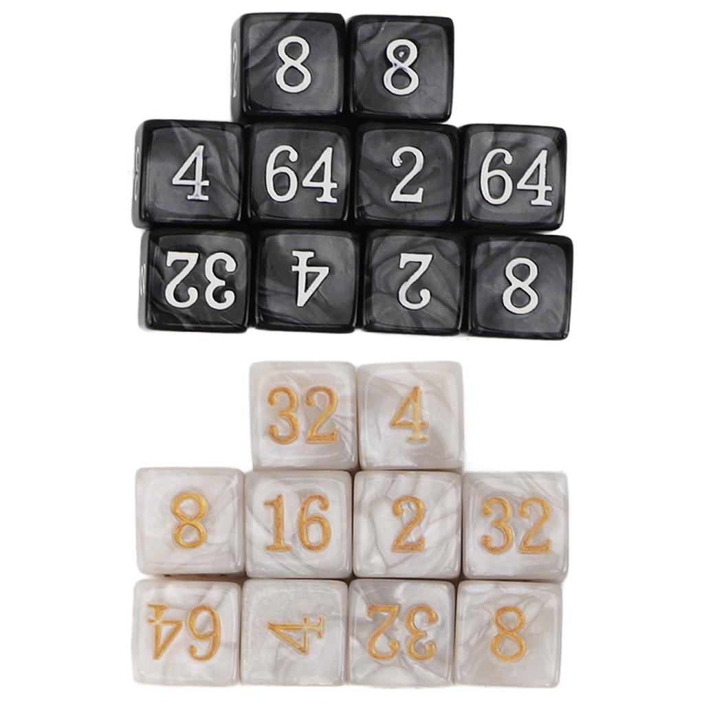 20pcs Numbered Dice Square Corner Multiple of 2 Number Pearl White Black Plastic Dice for Board Game