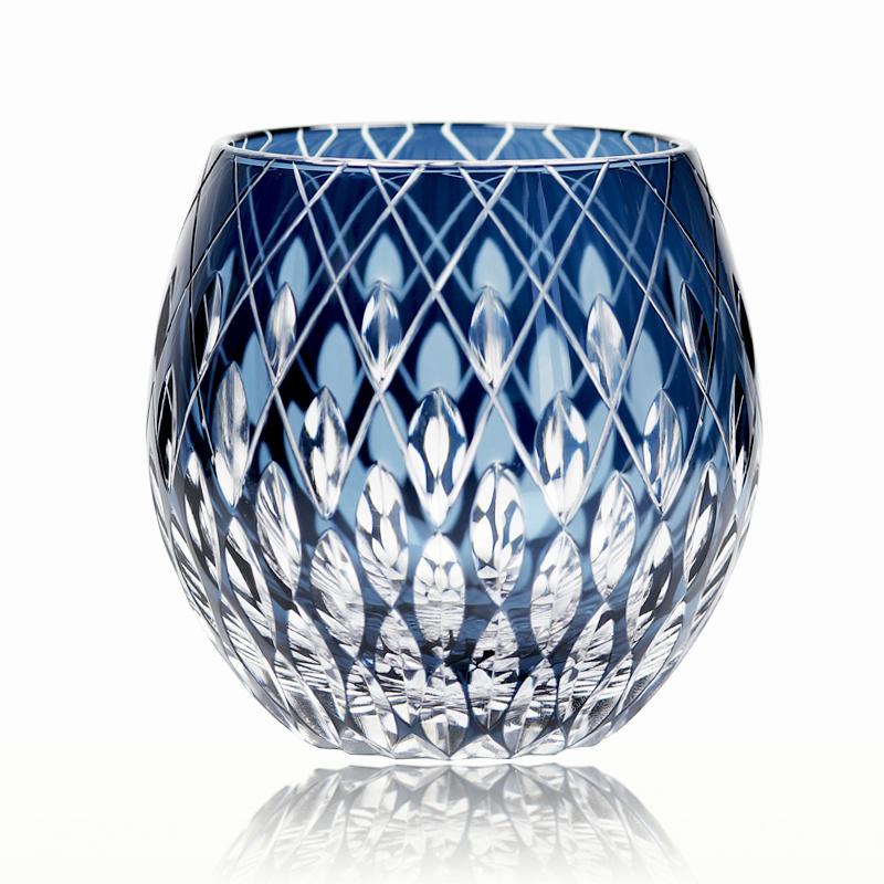 Japanischer Stil Weinglas, Edo Kiriko Kristall Handgravur Kaleidoskop, Regentropfen Whiskey Tumbler Kollektion, Level Cups Geschenkbox 330ml blau