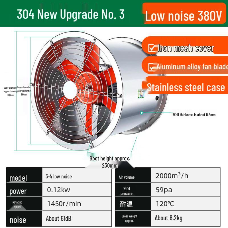 

Oil & Heat Resistant Stainless Steel Axial Exhaust Fan for Kitchen & Greenhouse