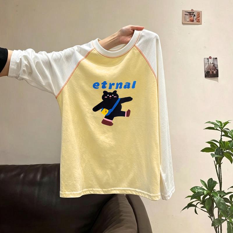 Girls' 2026 Spring-Autumn Pure Cotton Long-Sleeve T-Shirt - Trendy, Loose, Versatile Base Layer for Middle and Older Kids
