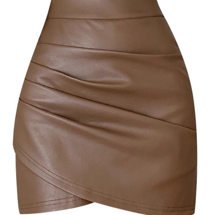 High-Waisted Black A-Line Irregular Leather Short Skirt for Women, Spring/Winter 2026
