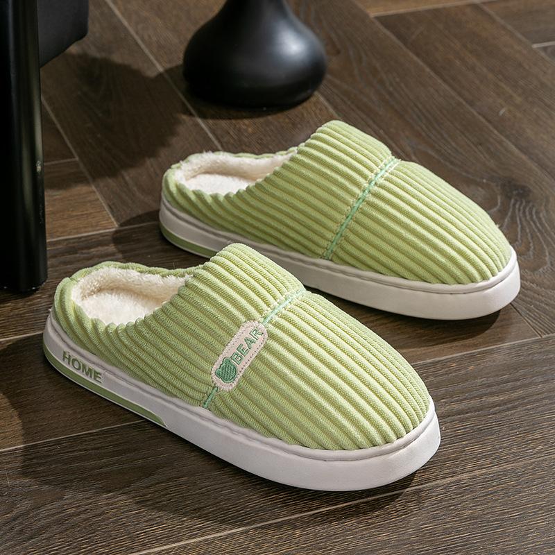 Lightweight brown bear head cotton slippers home use plush plush slippers autumn and winter warm couple cotton slippers