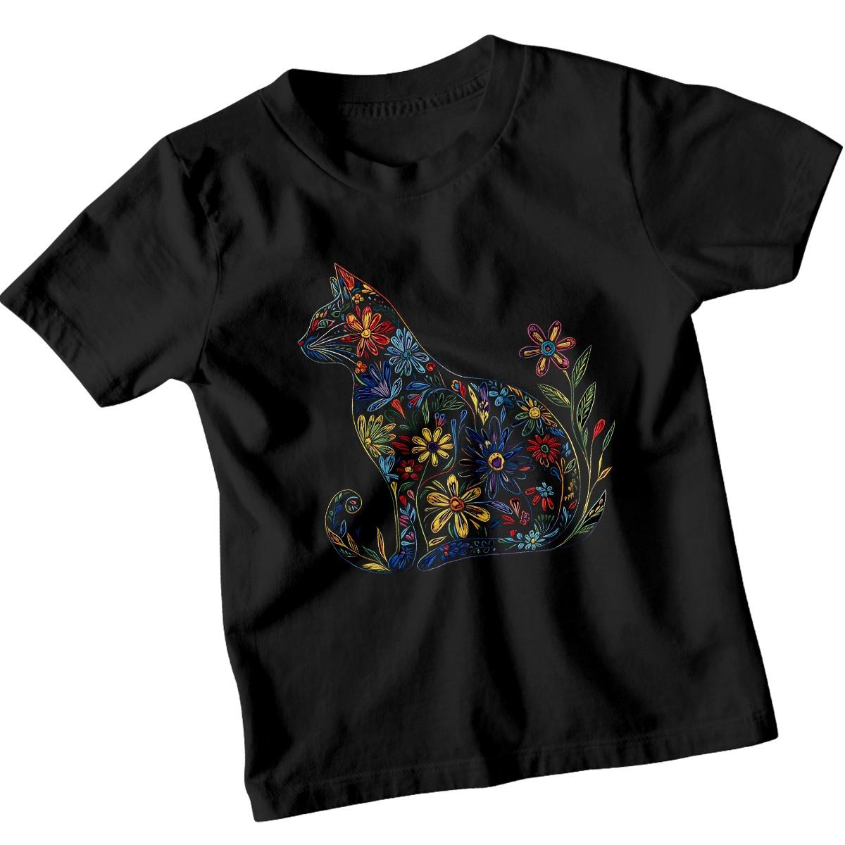 

Floral Cat Animals 100% Cotton T-shirt Mens Tees Top Girls Decorative Kitty Tee L