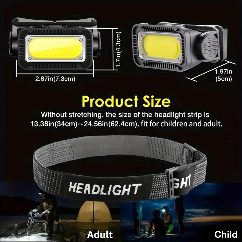 Portable Headlamp Type-C Rechargeable LED Wave Sensor Headlight Strong Light Outdoor Camping Fishing Night Running Head Lamp