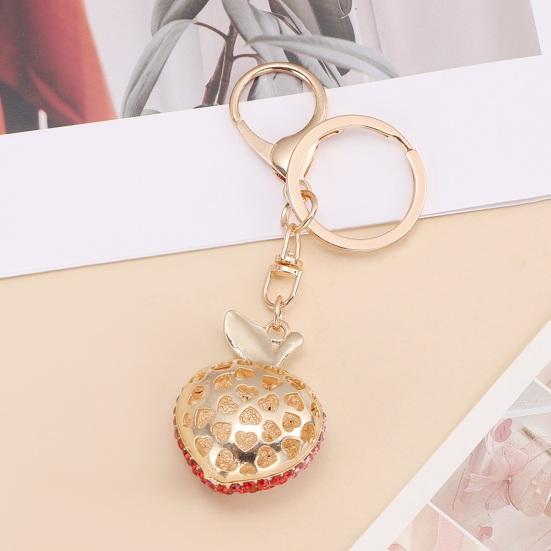 Peach Keychain Full Diamond Gradient Sparkling Crystal Alloy Fruit Key Ring with Lobster Clasp for Keys Bags Car Backpack Pendant Charm Gift