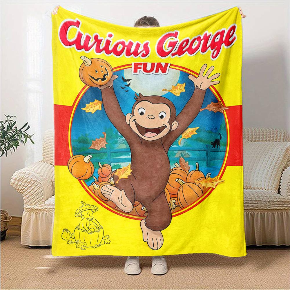 1pc Curious George (5) Blanket, Gift, for Men and Women, Soft Blanket, Good for Sofa Bed Couch Travel, Lightweight Flannel Blanket