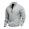 Men's Autumn/Winter Heavyweight Fleece Sweatshirt with Embroidered Logo Design, Half-Zip Stand Collar