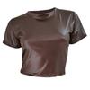 Faux Leather 4-color T-shirt Sexy Backless Short Tops