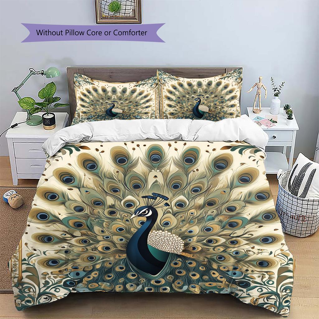 Peacock Pattern Bedding Quilt Set Quilt Cover Pillowcase Home Decoration Gift (1 * duvet cover + 2 * pillowcase, without core)