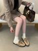 2024 Autumn/Winter Women's Fur-Lined Gold Lock Thick Heel Half Slippers