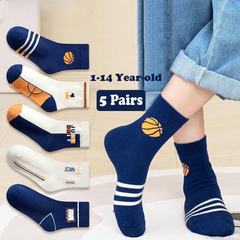 1-14T Kids' Socks Spring Autumn Cotton Socks 5 Pairs/lot Soft Cotton Socks Calf Socks Little Big Boys Crew Sock