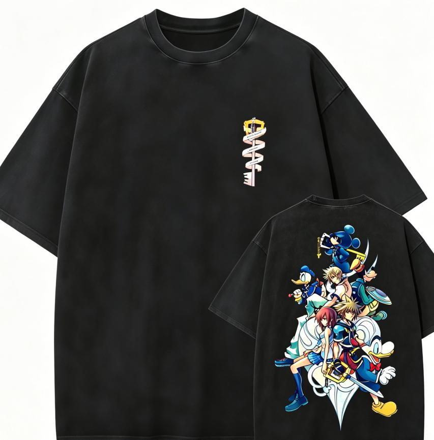 Kingdom Hearts Sora Anime Liebhaber Ausgewaschenes T-Shirt Ganzjahreskleidung Hohe Qualität Persönlichkeit Kleidung Übergröße Unisex Neues Modell Paare T-Shirt