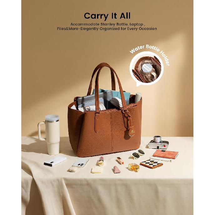 LOVEVOOK Laptop Tote Bag for Women 15.6 In Work Bags with Triple Compartments Large Faux Leather Computer Office Briefcase