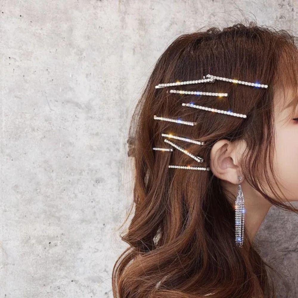4pcs Silver Rhinestone Hair Clip Set Gold Crystal Barrettes Simple Korean Hairpins Daily