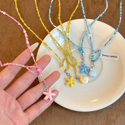 Glass Bead Ceramic Starfish Conch Pendant Necklace Fashionable Small Fresh Collarbone Chain Simple Versatile Sweet Jewelry Women