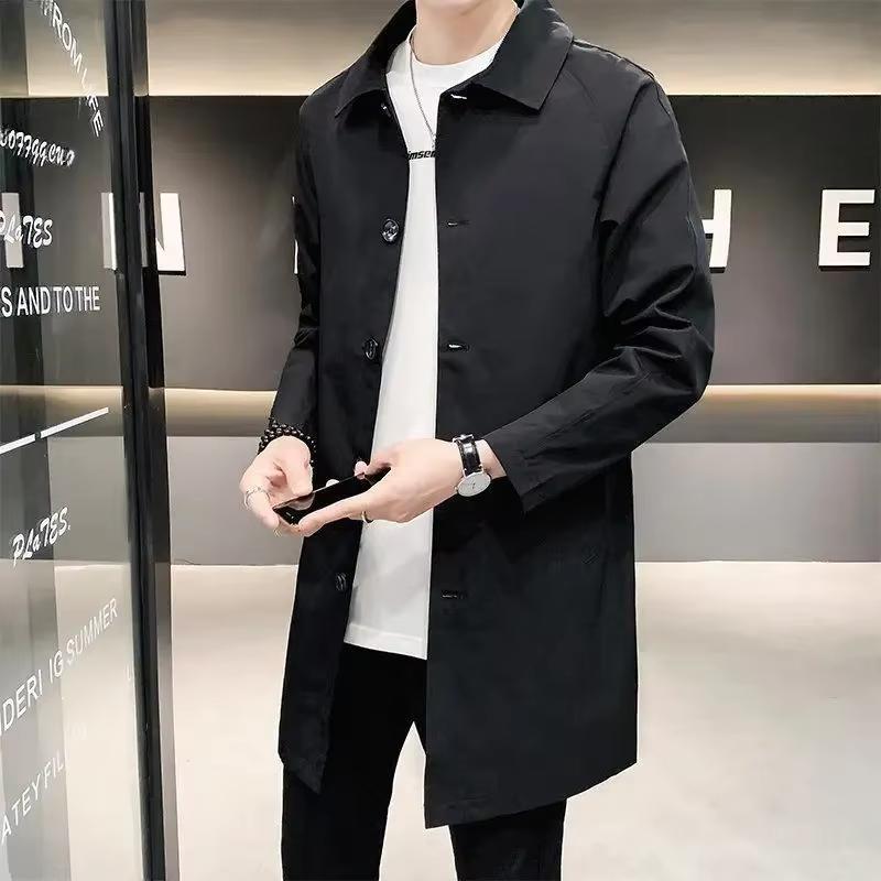

Men s Medium-length Casual Trench Jacket Overcoat Spring Autumn Thin Regular Trench Coat XXXXXL чорний