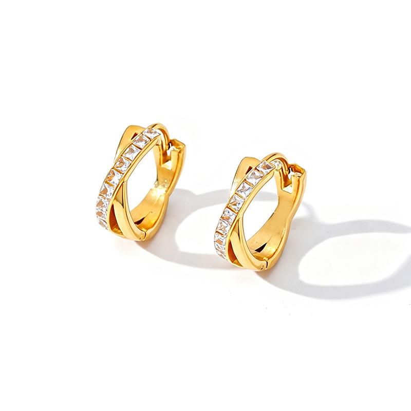 European and American 18K gold zircon light luxury earrings niche high-end stainless steel ear buckle temperament versatile ear jewelry