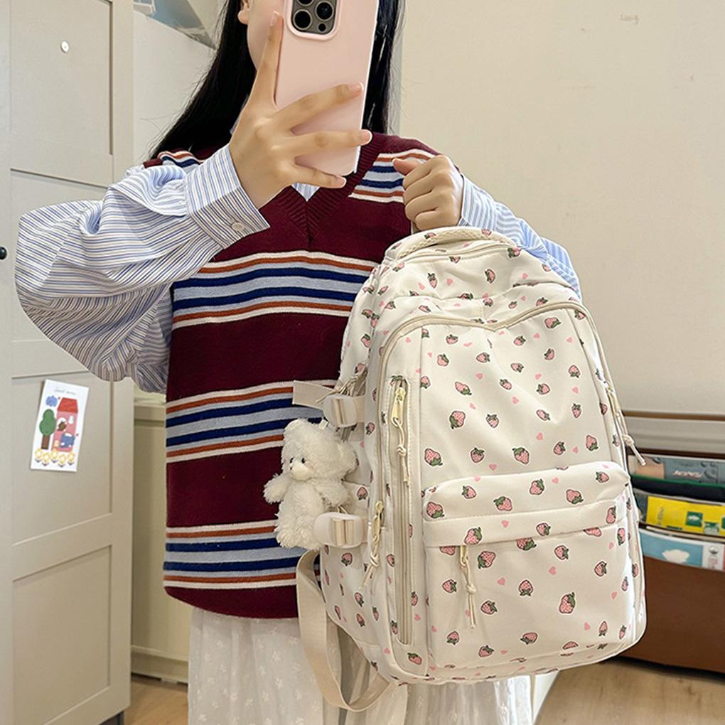 2025 New Japanese Floral White School Backpack – Cute Nylon Rucksack for Teenage Girls, Women's Book Bag, Student School Bags
