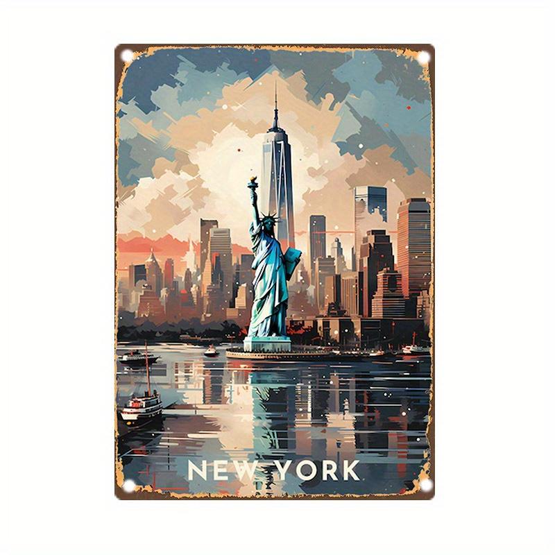 D Flat Vintage New York Metal Wall Art x Inch Retro Tin Sign with Statue of Liberty City Skyline Design Perfect for Home
