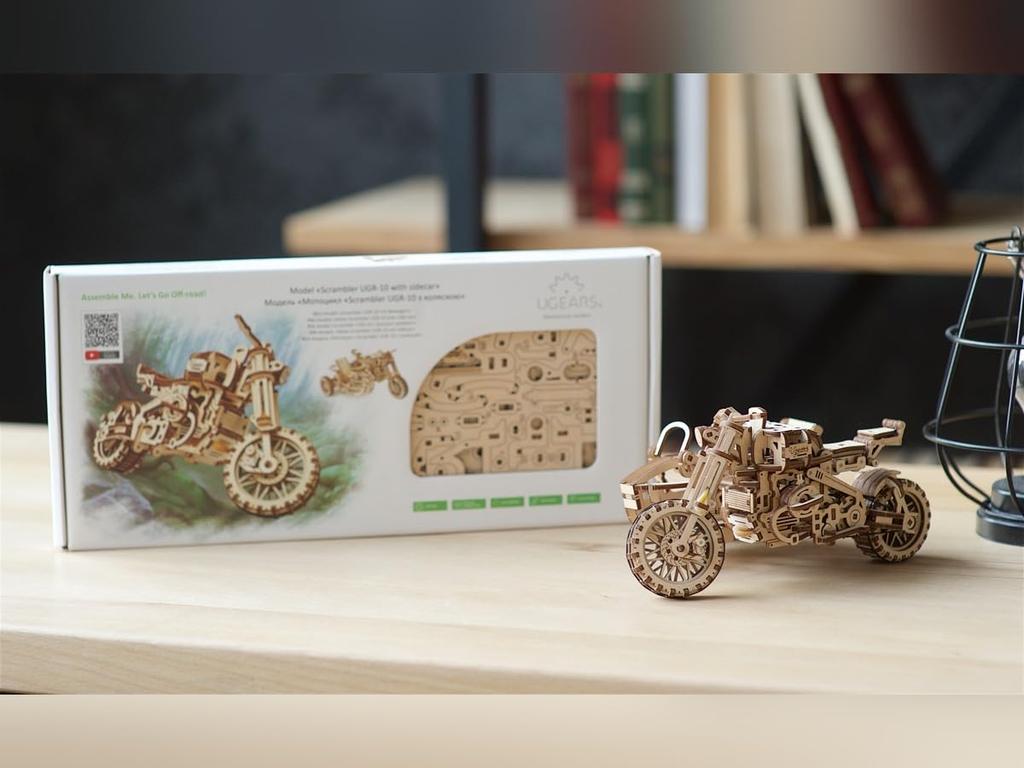 Ugears Scrambler with Sidecar 70137 Wooden Puzzle Craft Model - No Glue or Tools Required