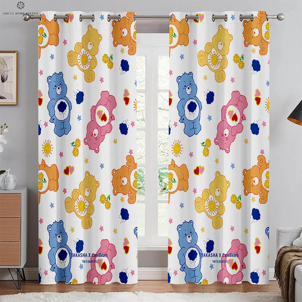 Kreslené závěsy s potiskem medvídka do dětského pokoje, dekorativní závěsy vhodné do ložnice, obývacího pokoje, okna v pracovně, 2 ks